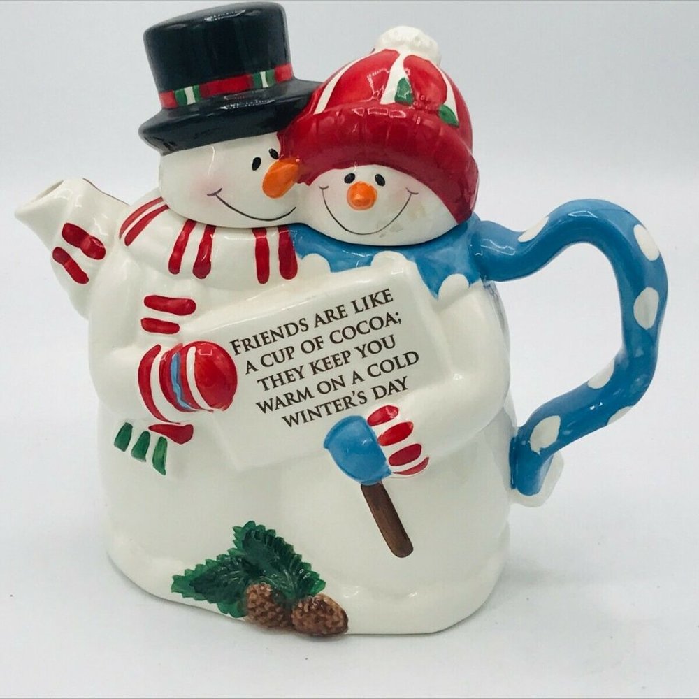 Harvest Friends Snowman Pair Ceramic Teapot